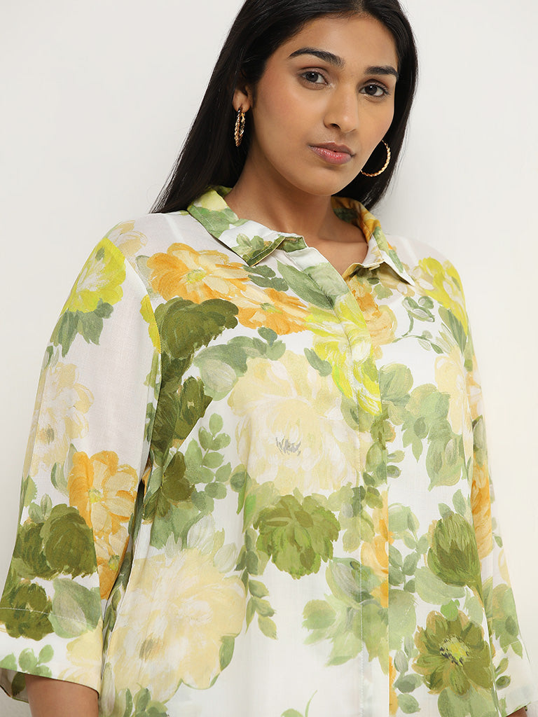 Diza Yellow Floral Printed High-Low Tunic