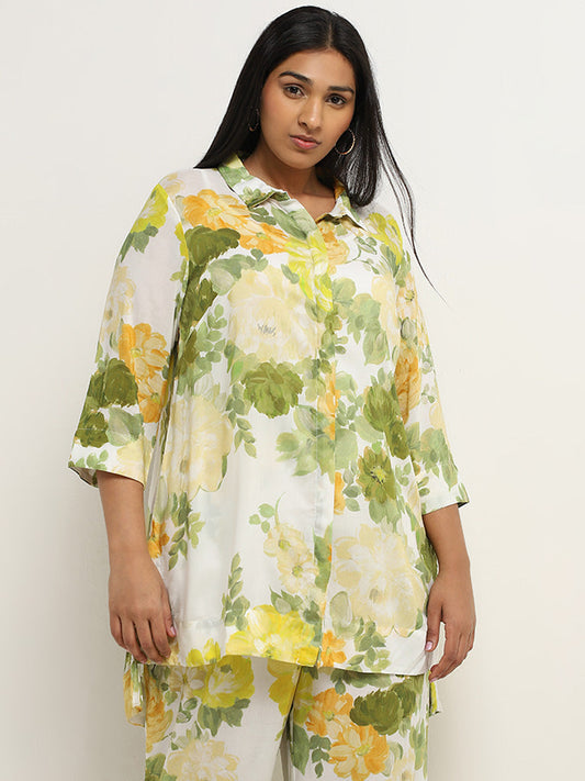 Diza Yellow Floral Printed High-Low Tunic