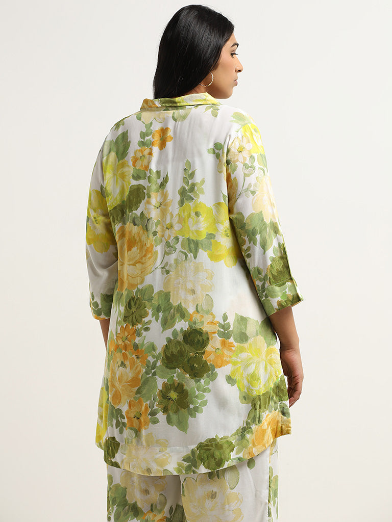 Diza Yellow Floral Printed High-Low Tunic