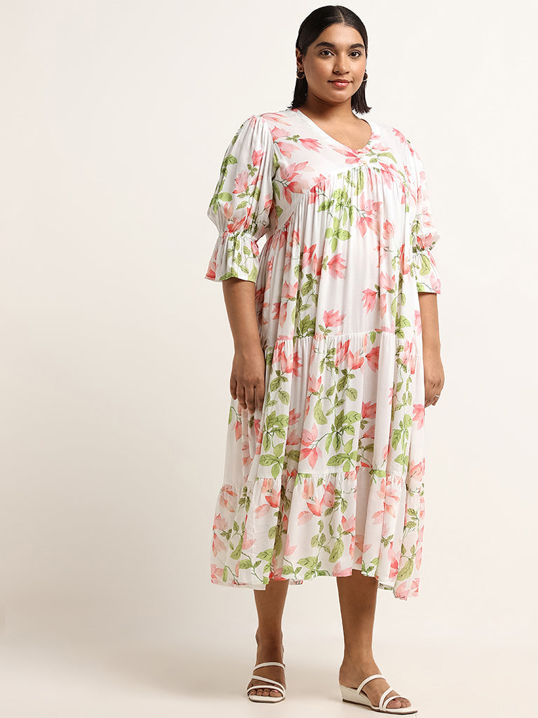 Diza White Floral Tiered Dress