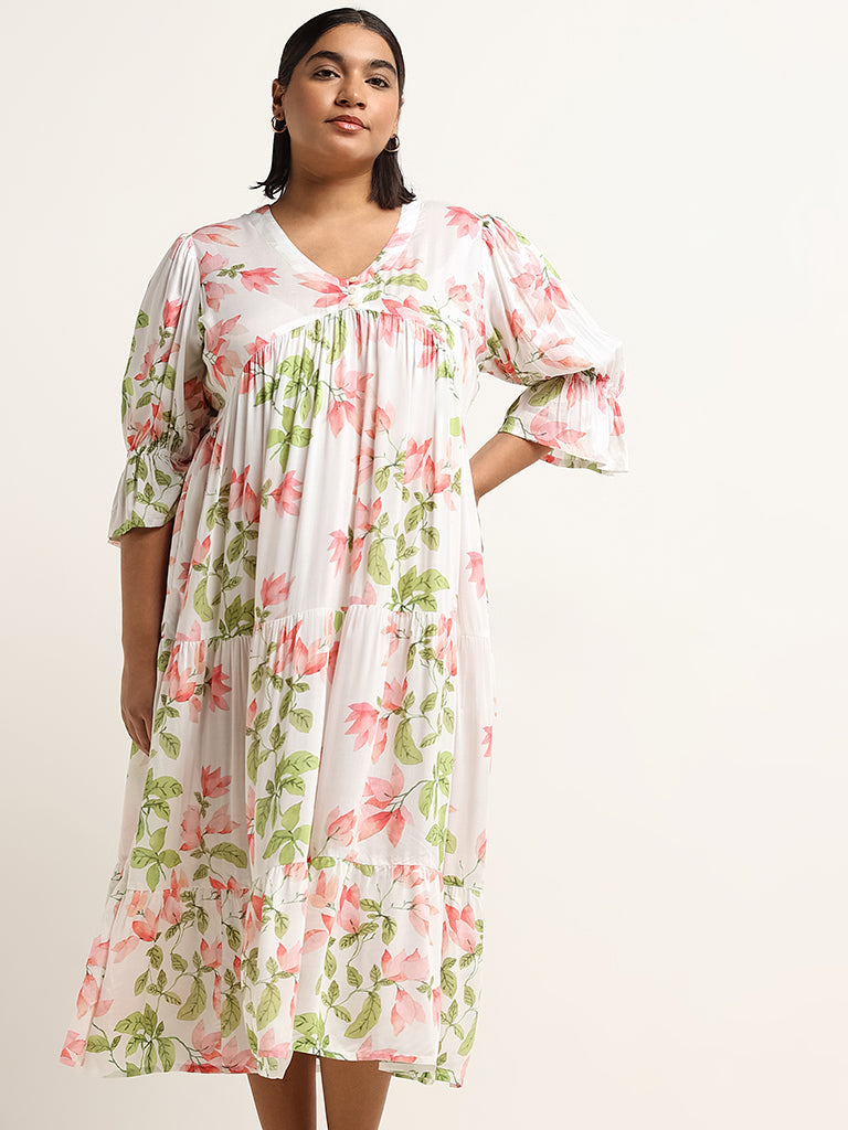 Diza White Floral Tiered Dress