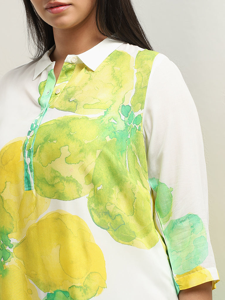 Diza Green Floral Patterned A-Line Kurta