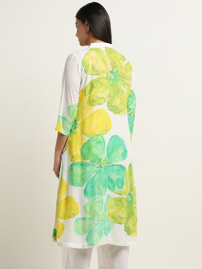 Diza Green Floral Patterned A-Line Kurta