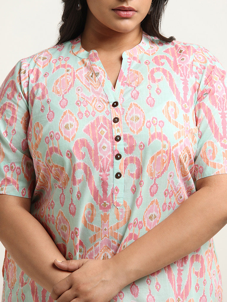 Diza Pink Ikat Printed Cotton Kurta