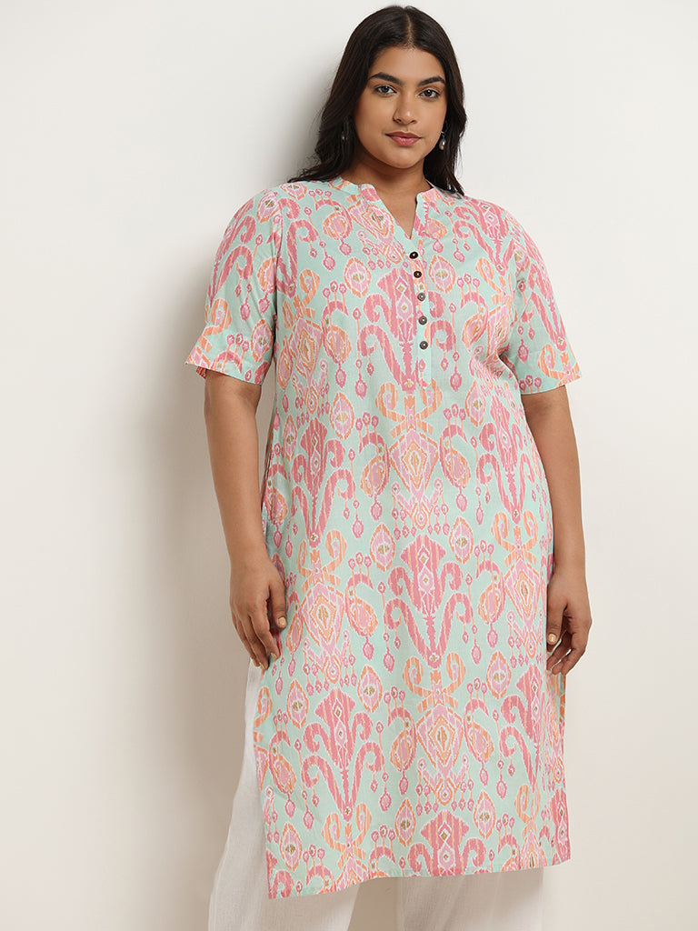 Diza Pink Ikat Printed Cotton Kurta