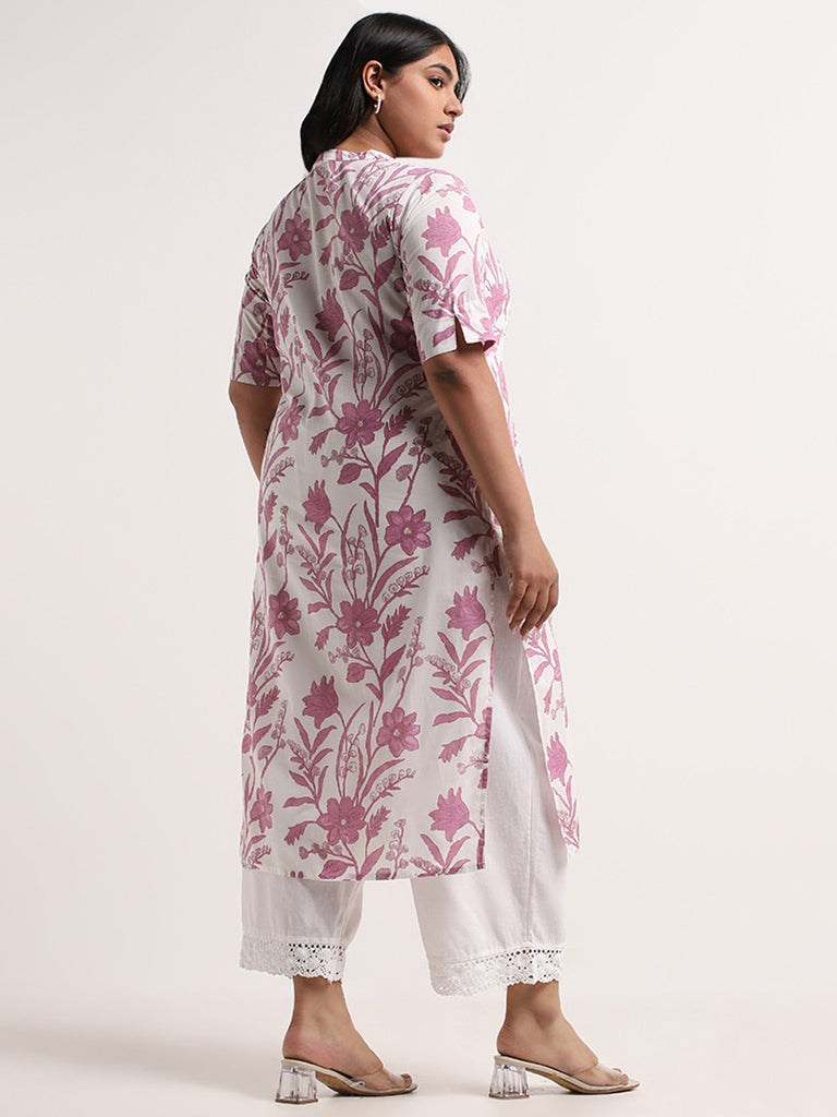 Diza Lilac Floral Cotton Straight Kurta