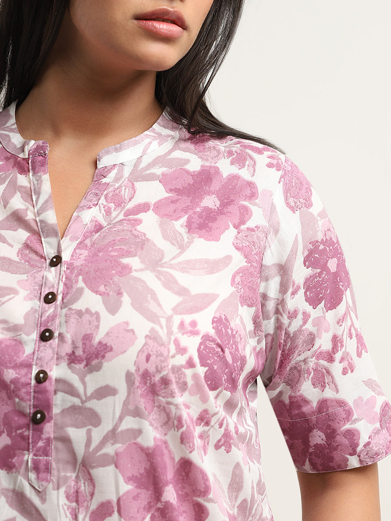 Diza Lilac Floral Printed Straight Kurta