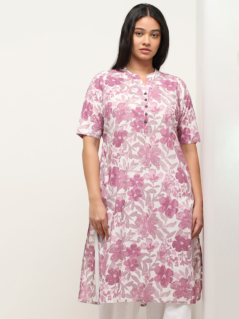 Diza Lilac Floral Printed Straight Kurta