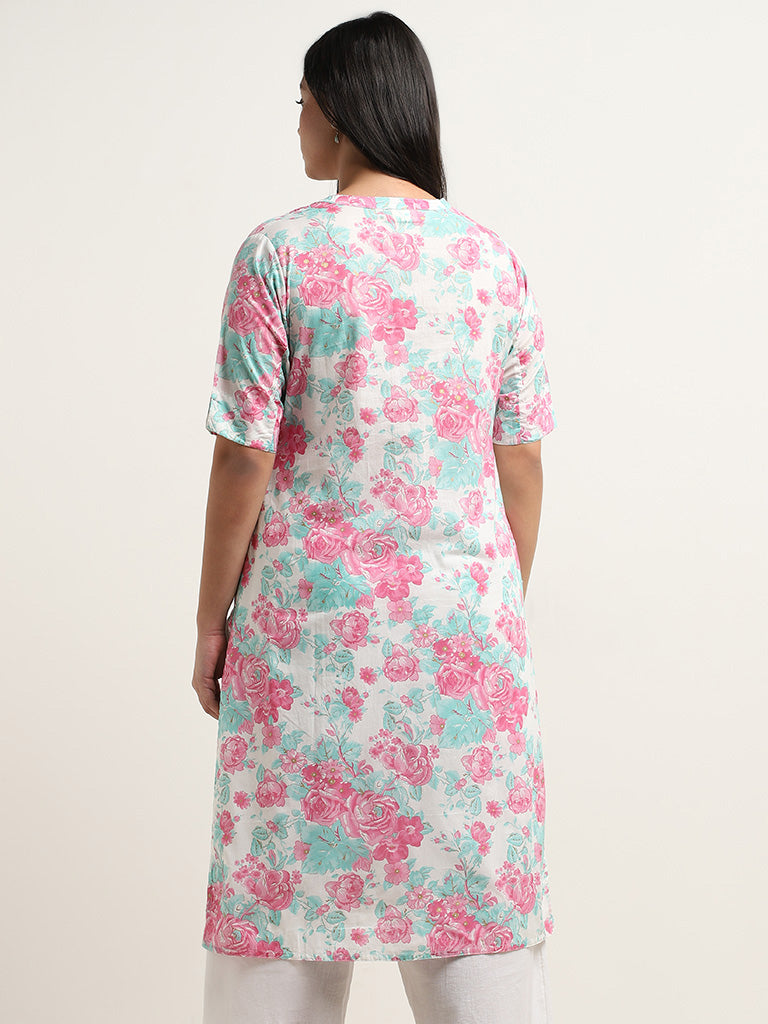 Diza Pink Floral Printed Straight Kurta