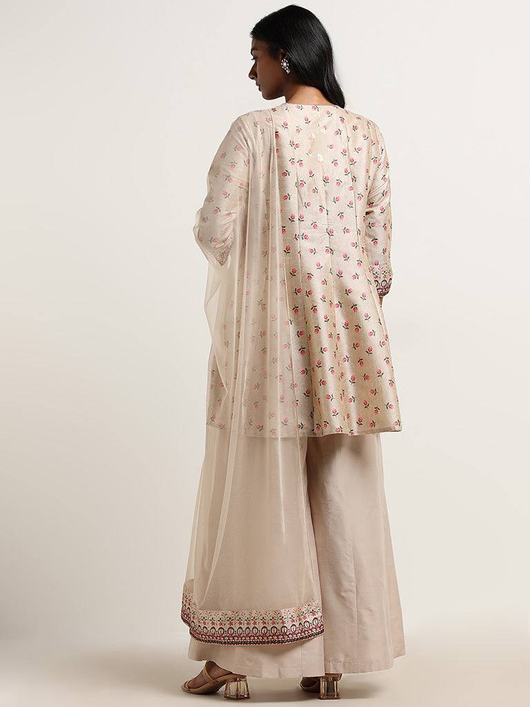 Vark Beige Kurti, Palazzos and Dupatta Set