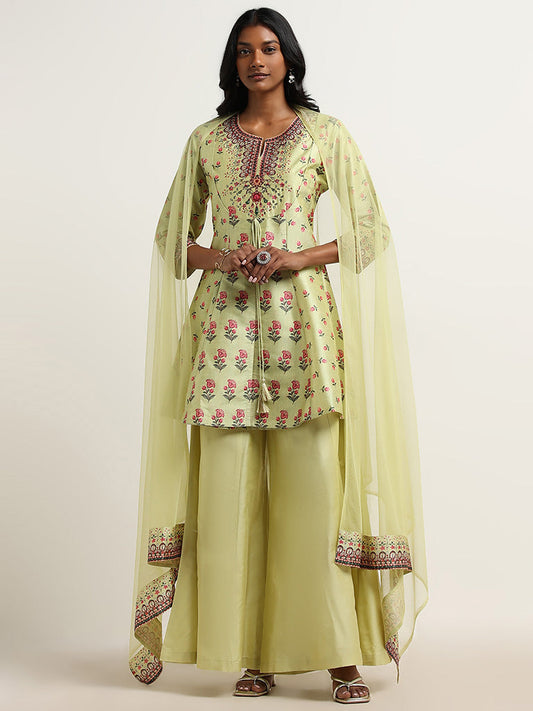 Vark Green Kurti, Palazzos and Dupatta Set