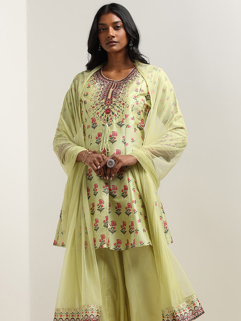 Vark Green Kurti, Palazzos and Dupatta Set