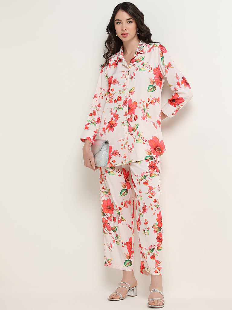 Vark Pink Floral Printed Tunic & Pants Set