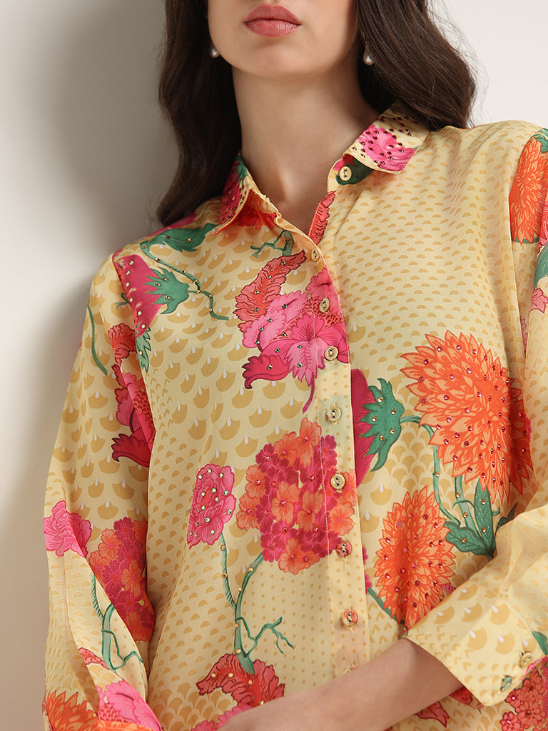 Vark Yellow Floral Printed Tunic & Pants Set