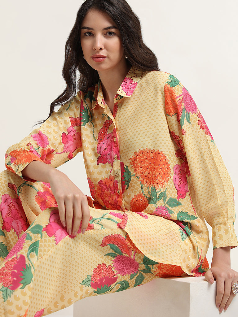 Vark Yellow Floral Printed Tunic & Pants Set