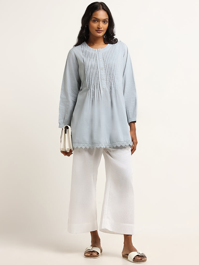 Utsa Blue Pintuck Cotton Kurti