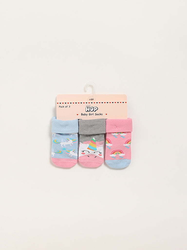 HOP Baby Multicolor Unicorn-Themed Socks - Pack of 3