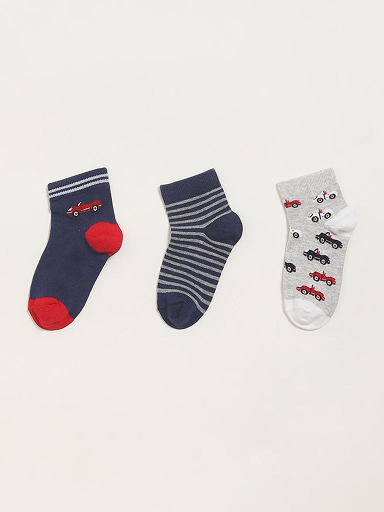 HOP Kids Blue Assorted Socks - Pack of 3