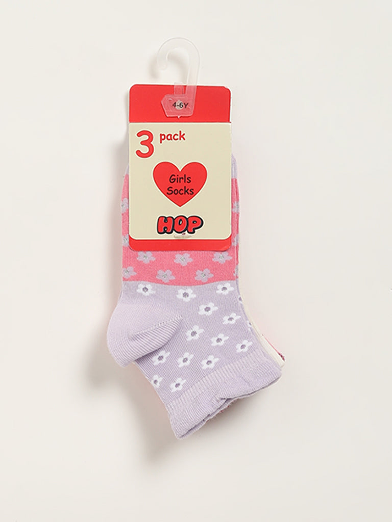 HOP Kids Pink Floral Socks - Pack of 3