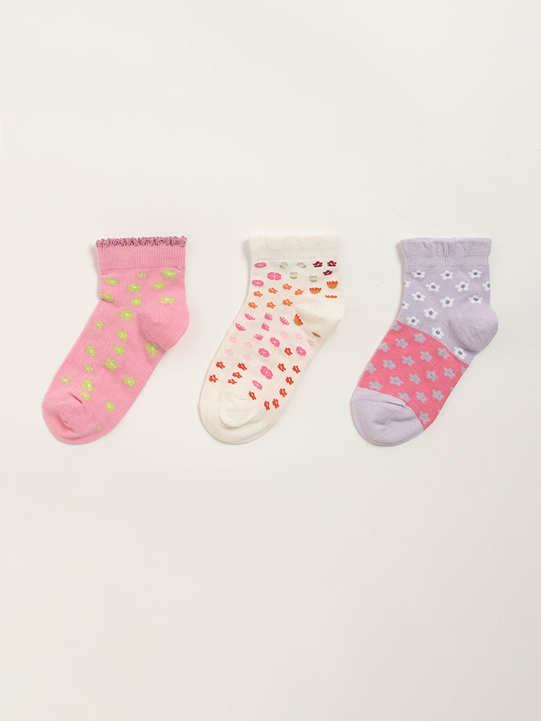 HOP Kids Pink Floral Socks - Pack of 3