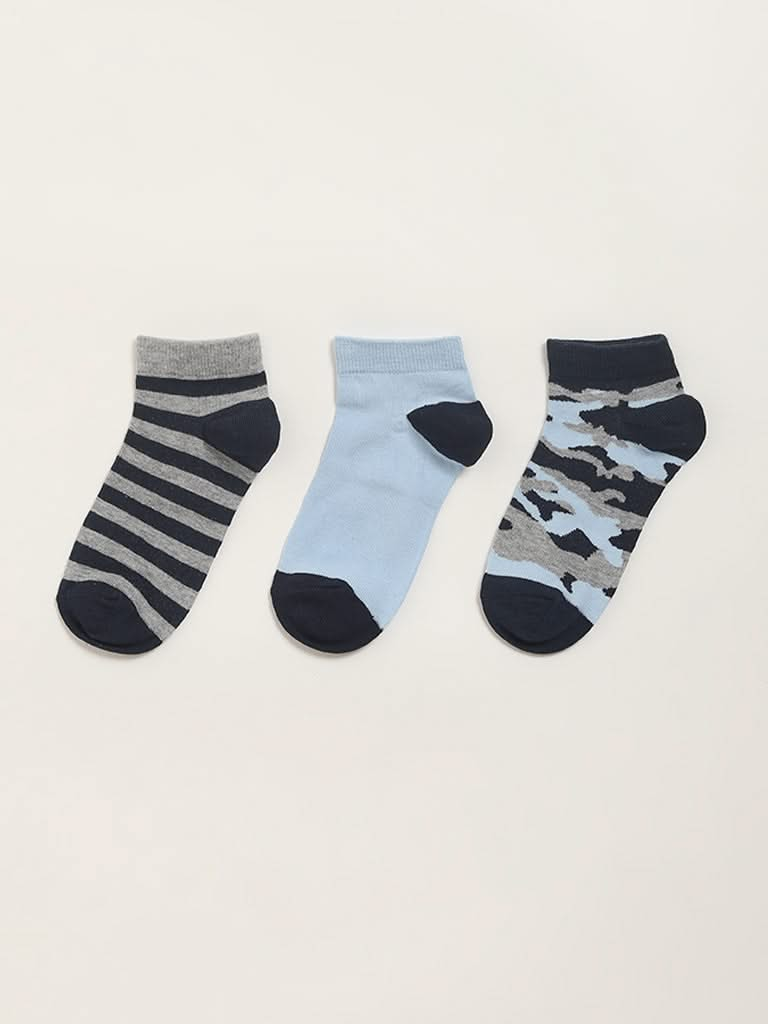 Y&F Kids Blue Camouflage Socks - Pack of 3