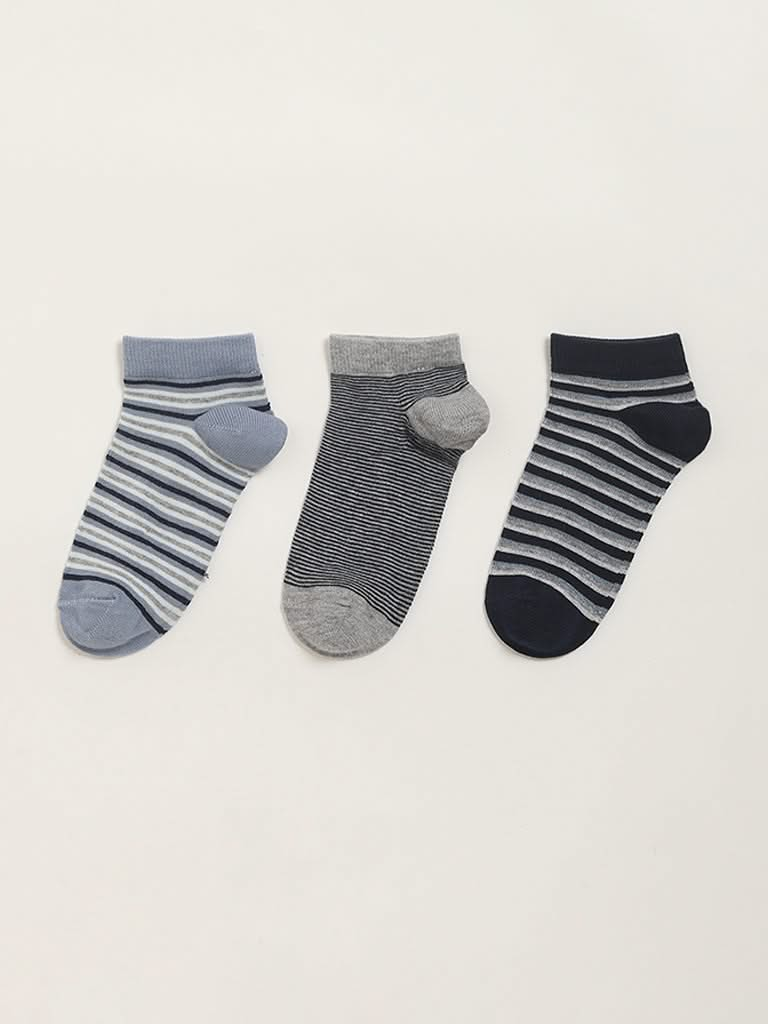 Y&F Kids Blue Striped Socks - Pack of 3