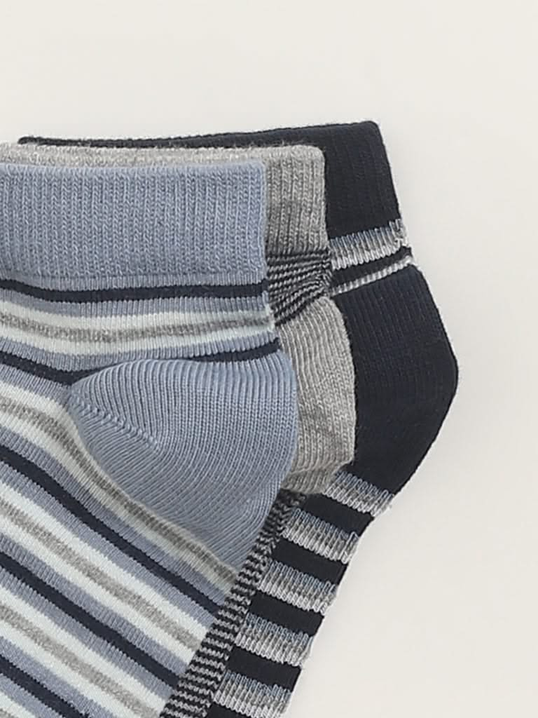 Y&F Kids Blue Striped Socks - Pack of 3