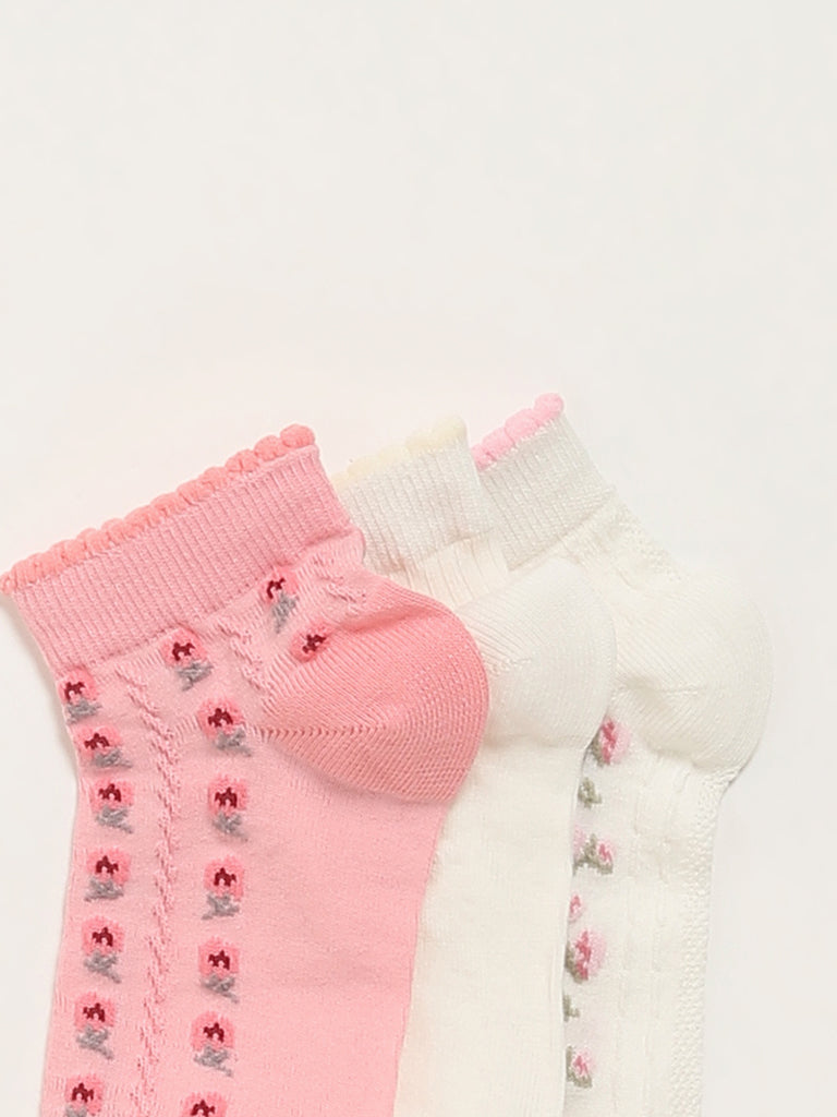 Y&F Kids Pink Embroidered Socks - Pack of 3