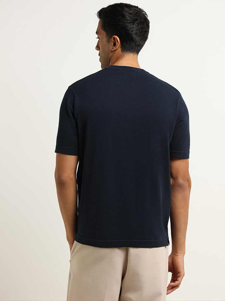 Ascot Navy Cotton Relaxed Fit T-Shirt