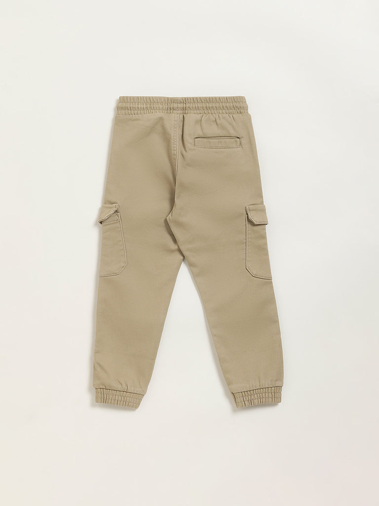 HOP Kids Beige Mid Rise Cargo Style Joggers