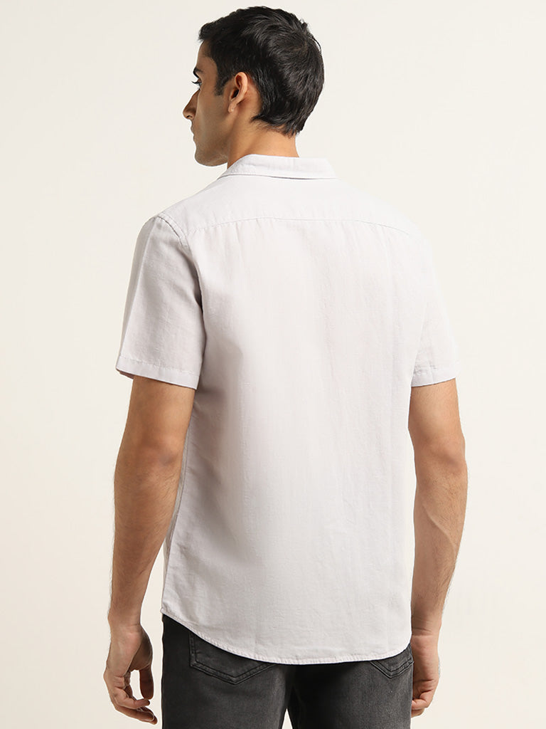 WES Casuals Light Grey Slim-Fit Blended Linen Shirt