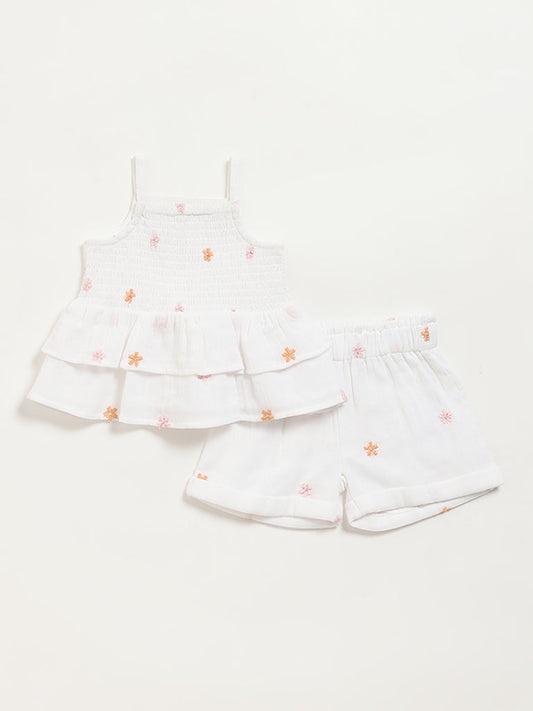 HOP Baby White Strappy Top with Shorts Set