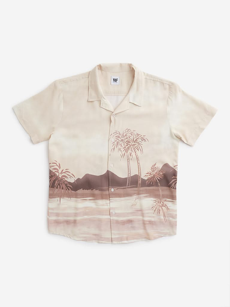 Y&F Kids Cream Tropical Printed Shirt