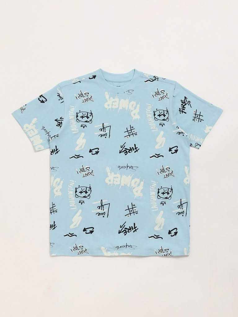 Y&F Kids Blue Printed T-Shirt