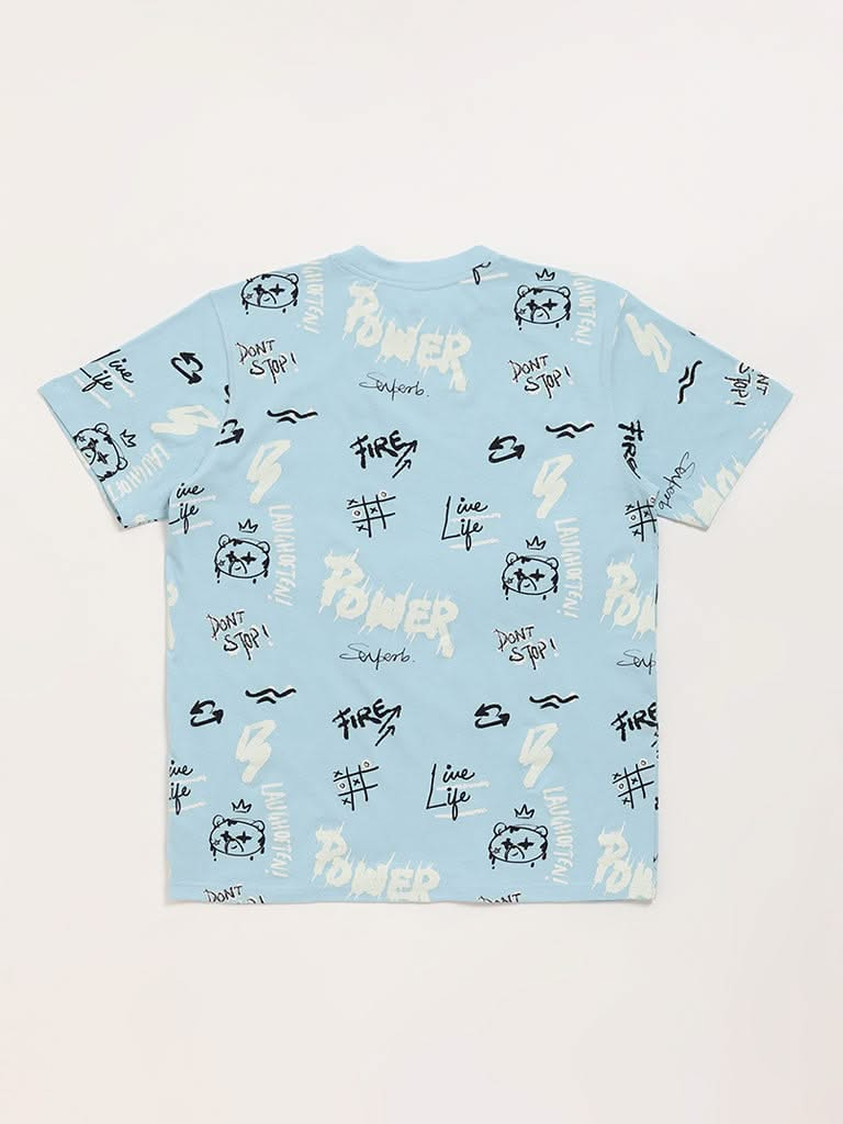 Y&F Kids Blue Printed T-Shirt