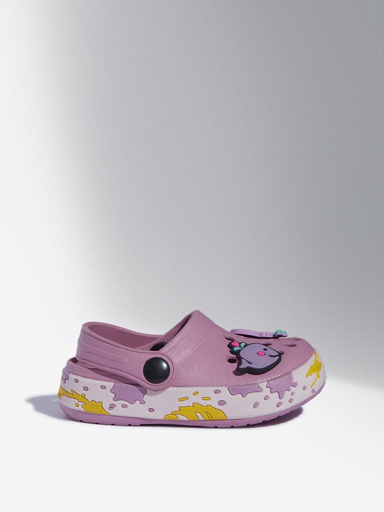 Yellow Mauve Mermaid Applique Clogs