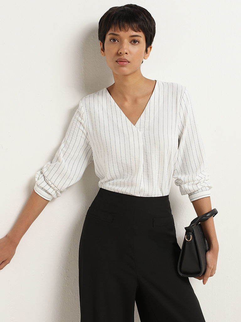 Wardrobe White Contrast Striped Top