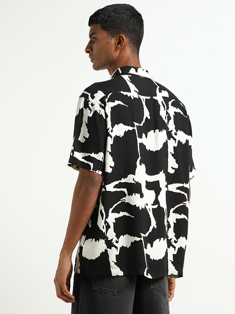 Nuon Black Monochrome Abstract-Print Relaxed Fit Shirt