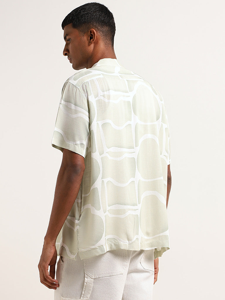 Nuon Green Marble Print Relaxed-Fit Shirt