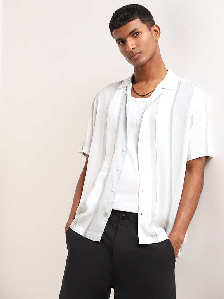 Nuon White Striped Relaxed-Fit Shirt