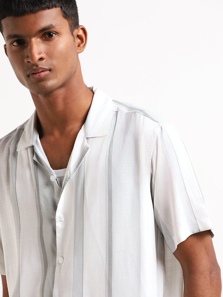 Nuon White Striped Relaxed-Fit Shirt