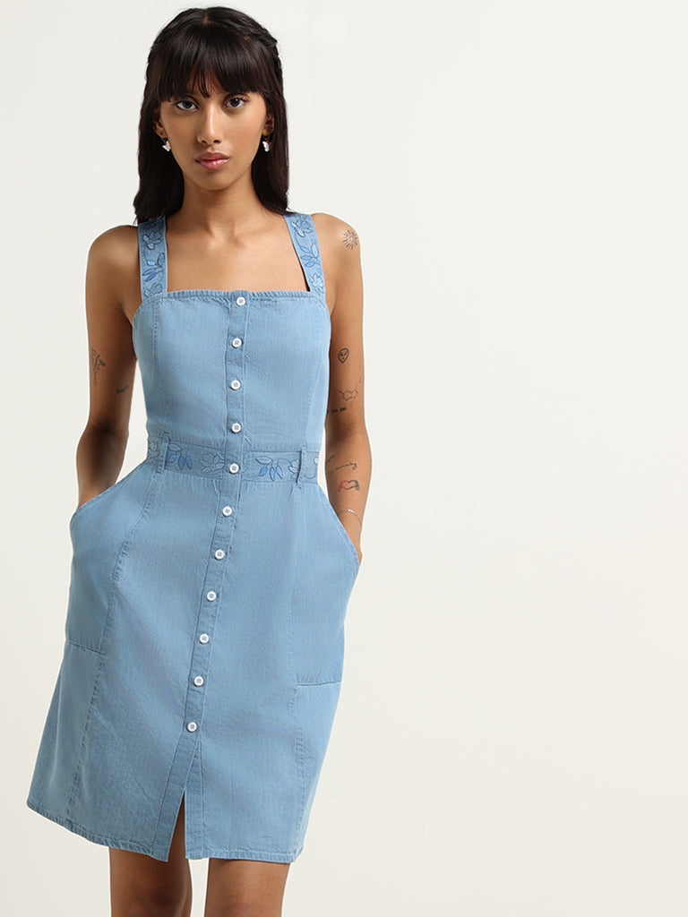 Bombay Paisley Blue Button Front A-Line Dress