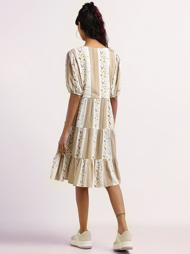 Bombay Paisley White Cotton Tiered Dress