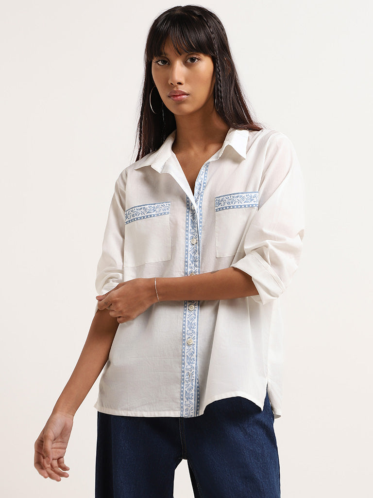 Bombay Paisley White Printed Pocket Detail Cotton Shirt