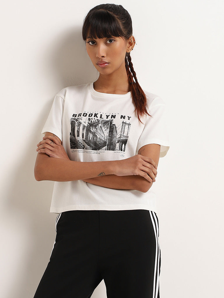 Superstar White Graphic Print Cotton T-Shirt