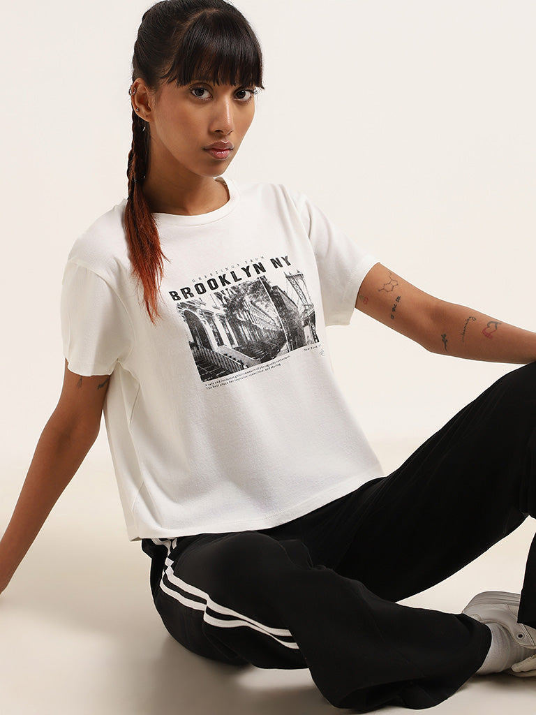 Superstar White Graphic Print Cotton T-Shirt