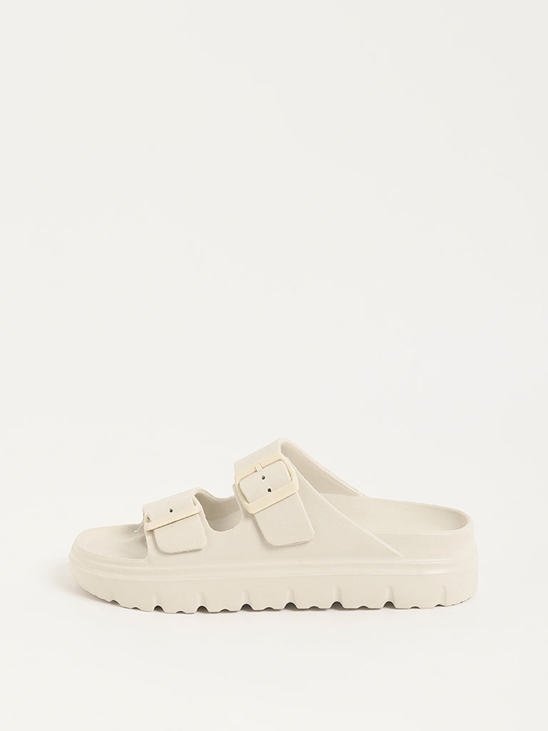 LUNA BLU Off-White Buckle-Strap Chunky Flip-Flop