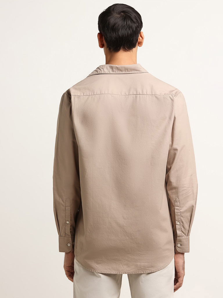 WES Casuals Beige Cotton Relaxed Fit Shirt