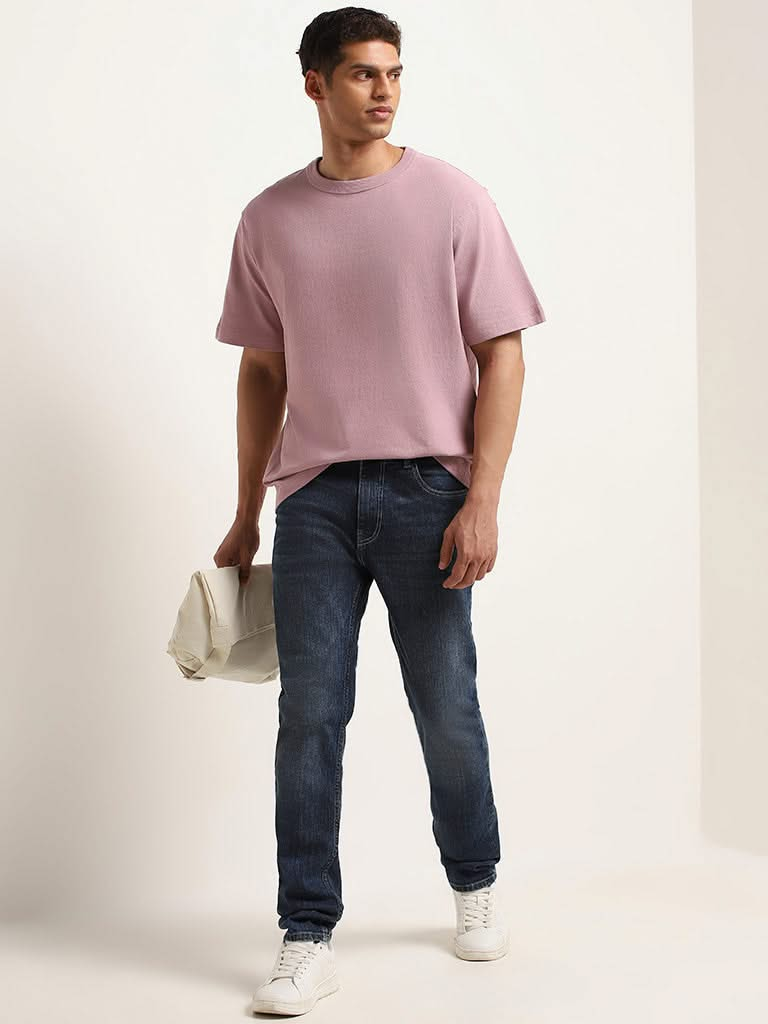 WES Casuals Solid Pink Cotton Oversized T-Shirt