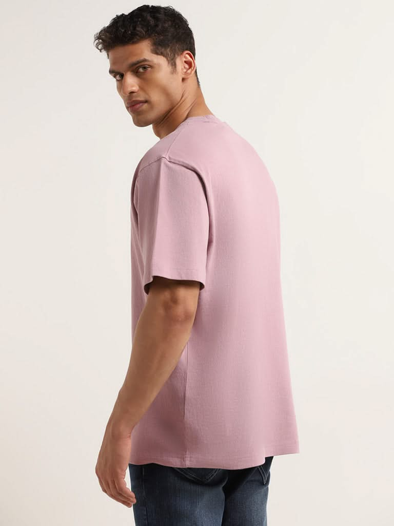 WES Casuals Solid Pink Cotton Oversized T-Shirt